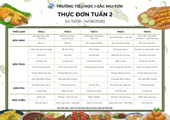 Thực đơn tháng 8