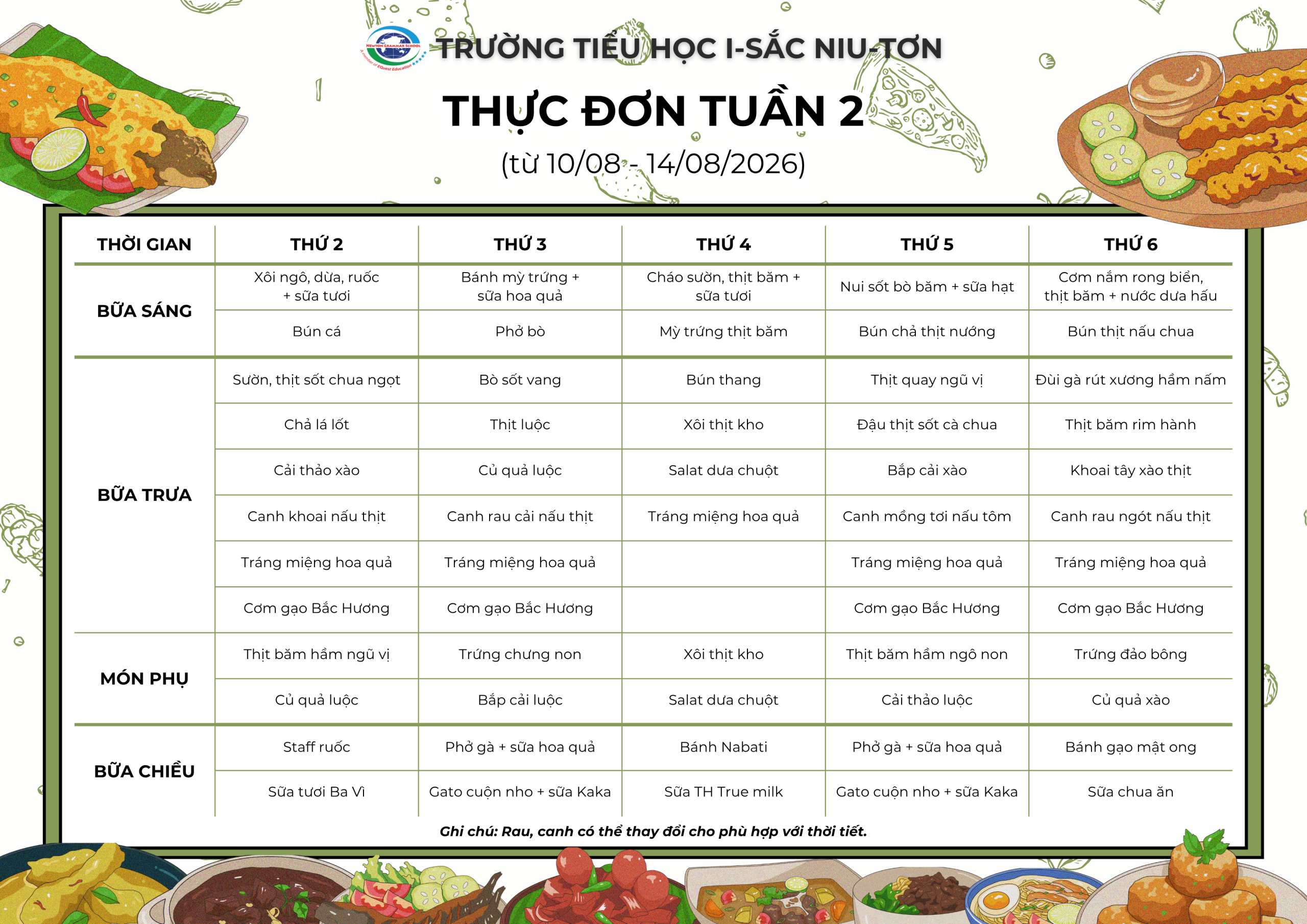 Thực đơn tháng 8